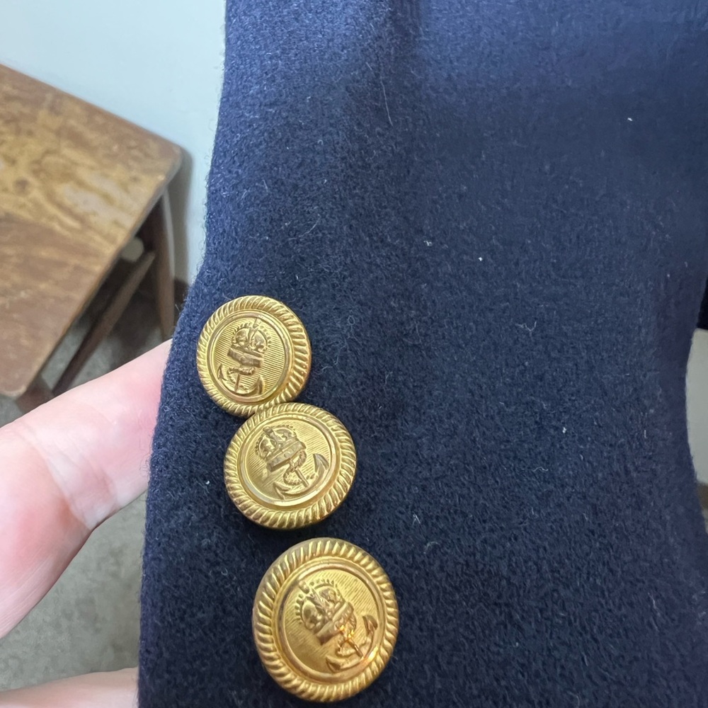 Navy Blazer wool with Gold Anchor Buttons. Preppy, Nautical